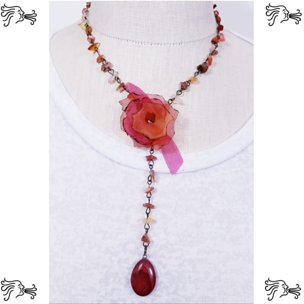Y Necklace Carnelian Stone Bronze Chain